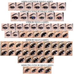 30 PACK RUSSIAN LASHES，TWO TONE RUSSIAN，GLITTER RUSSIAN LASHES(FREE DHL shipping)