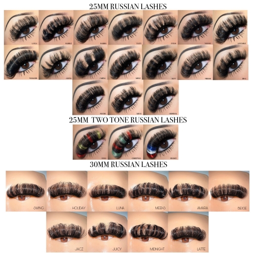 30 PACK RUSSIAN LASHES，TWO TONE RUSSIAN，GLITTER RUSSIAN LASHES(FREE DHL shipping)