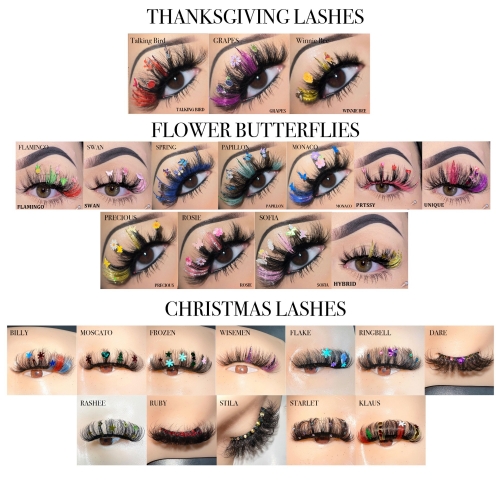 50 PACK CHRISTMAS/HALLOWEEN/THANKSGIVING/FLOWER BUTTERFLIES LASHES WHOLESALE(FREE DHL shipping)