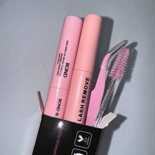 DIY Lash Accessory PINK Set (1 Glue Bond/Seal 1 Remover 1 Tweezer 1 Brush)