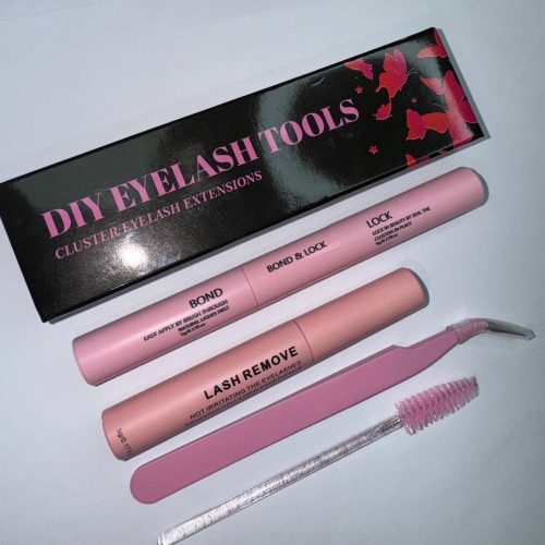 DIY Lash Accessory PINK Set (1 Glue Bond/Seal 1 Remover 1 Tweezer 1 Brush)