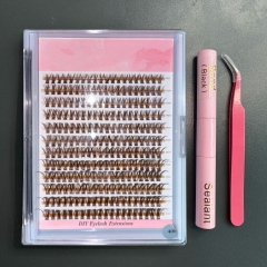 Brown color 40P DIY Cluster Lashes 8mm-16mm mixed lengths, 120 clusters, D curl KIT