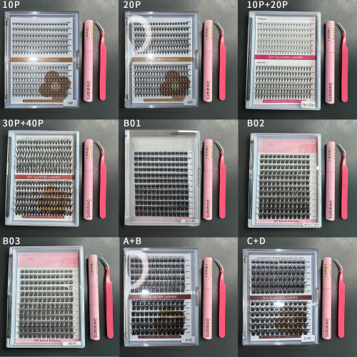 100 Pack DIY Cluster Lash Set (Each set including :1 DIY Cluster lashes,1 Glue Bond/Seal,1 Tweezer)