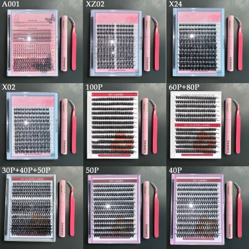 10 Pack DIY Cluster Lash Set (Each set including :1 DIY Cluster lashes,1 Glue Bond/Seal,1 Tweezer)