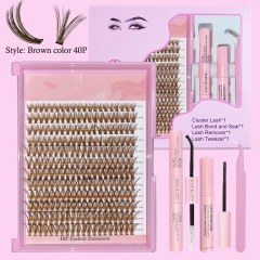 Brown color 40P DIY Cluster Lash Pro Kit (8mm-16mm) D curl