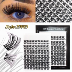 ZW03 DIY Cluster Lashes D curl (10mm-20mm) Home Lash Extension Black