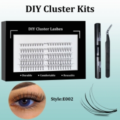 E002 Spike DIY Cluster Lashes (8mm-16mm) D curl KIT Black