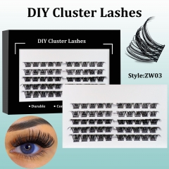 ZW03 DIY Cluster Lashes (12-20MM) D curl 50 Clusters Black