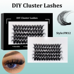 FM12 Mega Volume DIY Cluster Lashes (16-20MM) 3D curl, 60 Clusters Black
