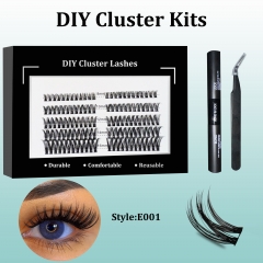 E001 DIY Cluster Lashes (8-16MM) D curl 60 Clusters KIT Black