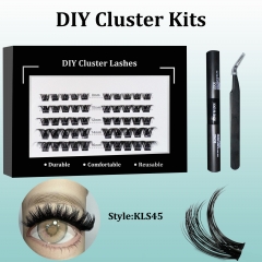 KLS45 DIY Cluster Lashes (8-16MM) D curl 50 Clusters KIT Black