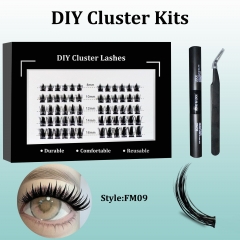 FM09 Spike DIY Cluster Lashes (8-16MM) D curl 60 Clusters KIT Black