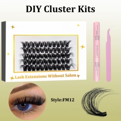 FM12 Mega Volume DIY Cluster Lashes (16-20MM) 3D curl, 60 Clusters KIT White