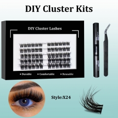 X24 DIY Cluster Lashes (12-20MM) D curl 50 Clusters KIT Black