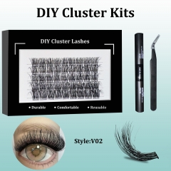 V02 DIY Cluster Lashes (16-24MM) 3D curl ,45 Clusters KIT Black