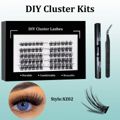 XZ02 DIY Cluster Lashes (12-20MM) D curl 60 Clusters KIT Black