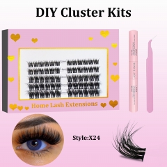 X24 DIY Cluster Lashes (12-20MM) D curl 50 Clusters KIT Pink