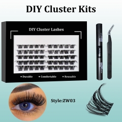 ZW03 DIY Cluster Lashes (12-20MM) D curl 50 Clusters KIT Black