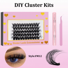 FM12 Mega Volume DIY Cluster Lashes (16-20MM) 3D curl, 60 Clusters KIT Pink