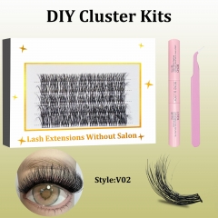 V02 DIY Cluster Lashes (16-24MM) 3D curl ,45 Clusters KIT White