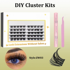 ZW03 DIY Cluster Lashes (12-20MM) D curl 50 Clusters KIT White