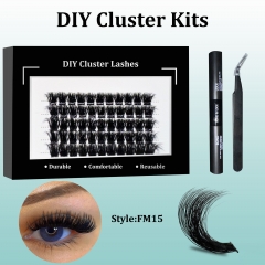 FM15 Mega Volume DIY Cluster Lashes (16-20MM) 3D curl, 60 Clusters KIT Black
