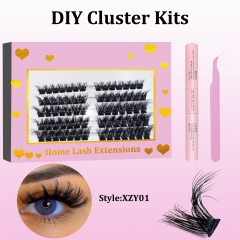 XZY01 DIY Cluster Lashes (12-20MM) D curl 50 Clusters KIT Pink