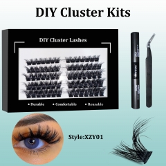 XZY01 DIY Cluster Lashes (12-20MM) D curl 50 Clusters KIT Black