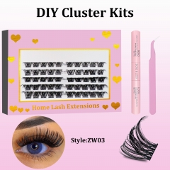 ZW03 DIY Cluster Lashes (12-20MM) D curl 50 Clusters KIT Pink