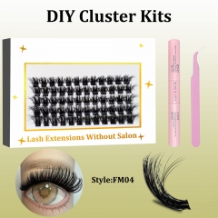 FM04 Mega Volume DIY Cluster Lashes (16-20MM) 3D curl, 60 Clusters KIT White