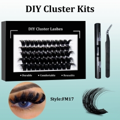 FM17 Mega Volume DIY Cluster Lashes (16-20MM) 3D curl, 60 Clusters KIT Black