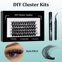 FM12 Mega Volume DIY Cluster Lashes (16-20MM) 3D curl, 60 Clusters KIT Black