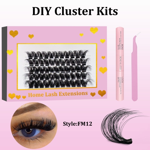 FM12 Mega Volume DIY Cluster Lashes (16-20MM) 3D curl, 60 Clusters KIT