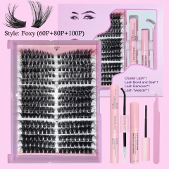 (60P+80P+100P) Foxy DIY Clusters DIY Cluster Lash Pro Kit (8mm-16mm) D curl