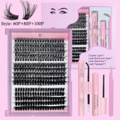 (60P+80P+100P) Wispy Cluster Lashes mixed,5D Curls, Mega Volume,Super soft and smooth