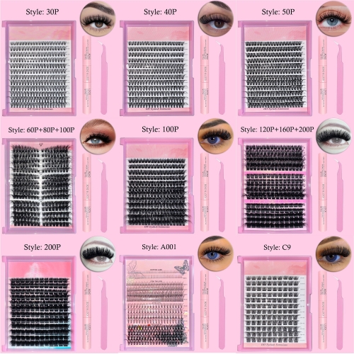 （USA ONLY）100 Pack DIY Cluster Lash KIT (including :1 DIY Cluster lashes,1 Glue Bond/Seal,1 Tweezer)