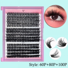 (60P+80P+100P) Wispy Cluster Lashes mixed,5D Curls, Mega Volume,Super soft and smooth