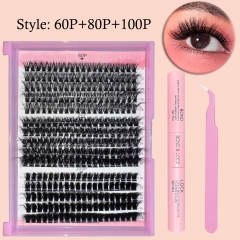 (60P+80P+100P) Wispy Cluster Lashes mixed,5D Curls, Mega Volume,Super soft and smooth KIT