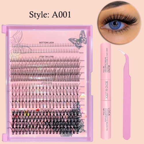 A001 DIY Cluster Lashes 4 into 1 (30p,Spike Lashes,Fishtail Lashes,Bottom Lashes )