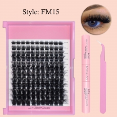 FM15 DIY Cluster Lashes (8mm-24mm mixed lengths) D curl ,132 Clusters . Wispy Lash Extensions KIT