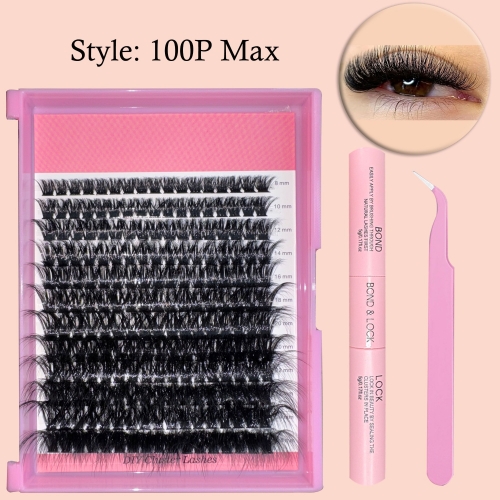 100P MAX DIY Cluster Lashes 3D Curl Lashes (8mm-24mm) Mega Volume