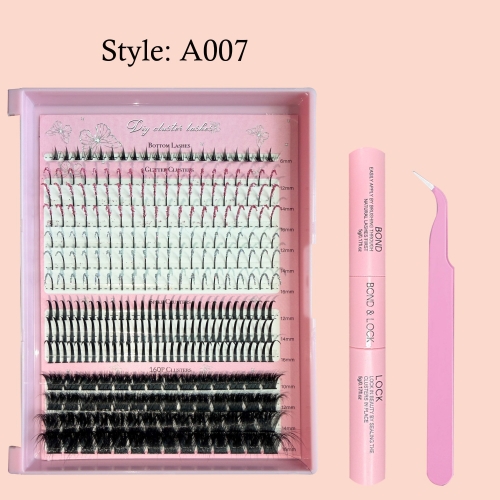 A007 Glitter DIY Cluster Lashes 4 styles mixed in 1 box : Mega /Spike/Glitter/Bottom Clusters