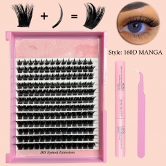 "160D MANGA" DIY Cluster Lashes 160D with spikes in the middle 8mm-16mm D curl Eyelash Extension KIT