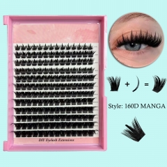 "160D MANGA" DIY Cluster Lashes 160D with spikes in the middle 8mm-16mm D curl Eyelash Extension