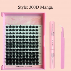“300D Manga” DIY Cluster Lashes Spike Clusters D Curl 8mm -18mm 120 pcs  KIT