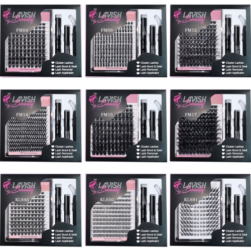 20 Pack DIY Cluster Lash Pro KIT (including : 1 DIY Cluster lashes, 1 Glue Bond/Seal, 1 Remover ,1 Tweezer,1 Papercard Packaging )