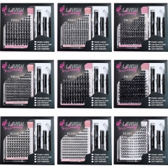 10 Pack DIY Cluster Lash Pro KIT (including : 1 DIY Cluster lashes, 1 Glue Bond/Seal, 1 Remover ,1 Tweezer,1 Papercard Packaging )