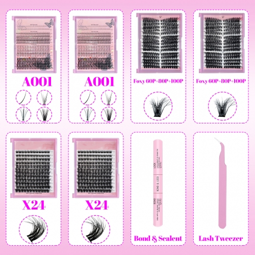 Mixed Lengths Cluster Kits from Natural to Mega Volume A001 A001 X24 X24 Foxy 60P+80P+100P Foxy 60P+80P+100P including 6 boxes clusters 1 Glue bond & 
