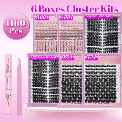 Mixed Lengths Cluster Kits from Natural to Mega Volume A001 A001 X24 X24 Foxy 60P+80P+100P Foxy 60P+80P+100P including 6 boxes clusters 1 Glue bond & 