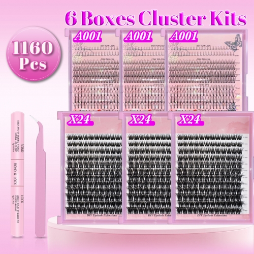 Mixed Lengths Cluster Kits from Natural to Mega Volume A001 A001 A001 X24 X24 X24  including 6 boxes clusters 1 Glue bond &